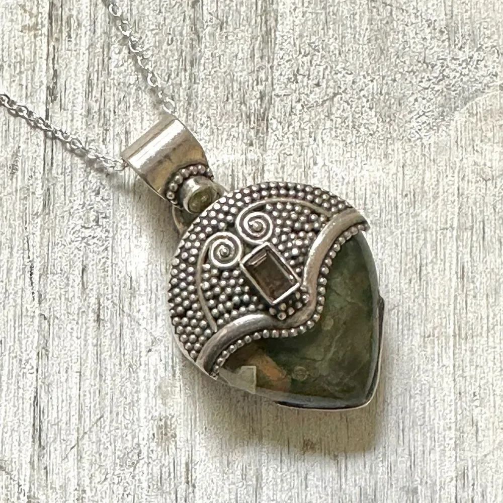 Sterling silver ocean Jasper pendant necklace